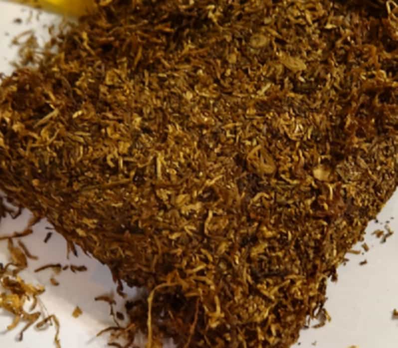 A pile of dried Izmir tobacco leaves